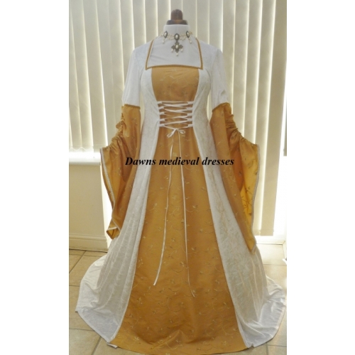 Renaissance Medieval Pagan Cream & Gold Wedding Dress